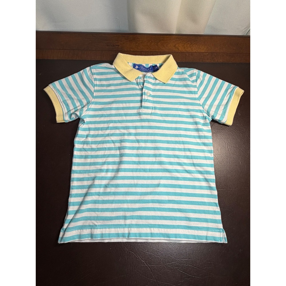 J. Bailey Boys Striped Polo Shirt Turquoise Yellow White Short Sleeve Size 4T/4